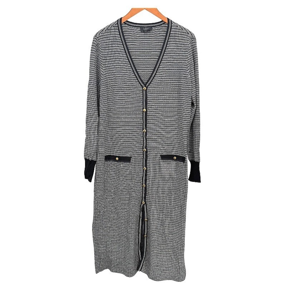 Belldini Sweater‎ Dress Duster Cardigan Long Striped Gold Button Knit Size 1X